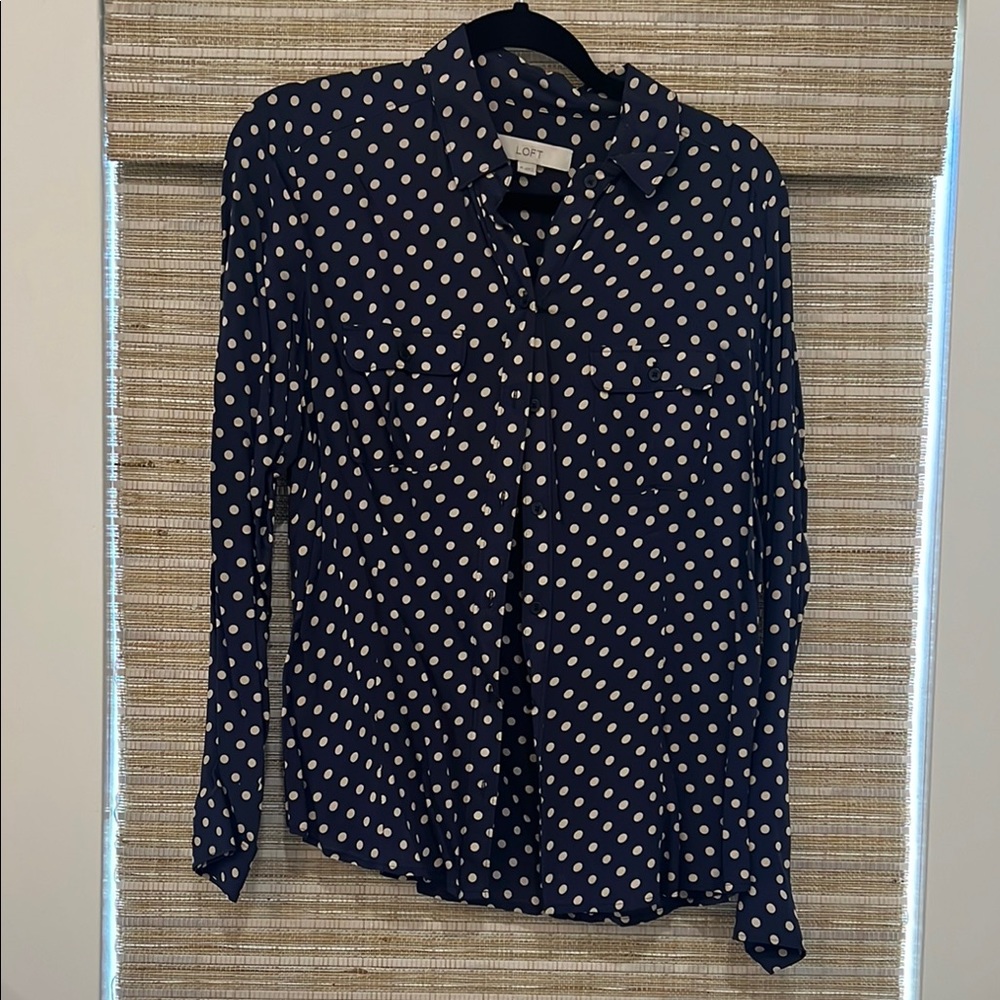 LOFT Navy Polka Dot Shirt